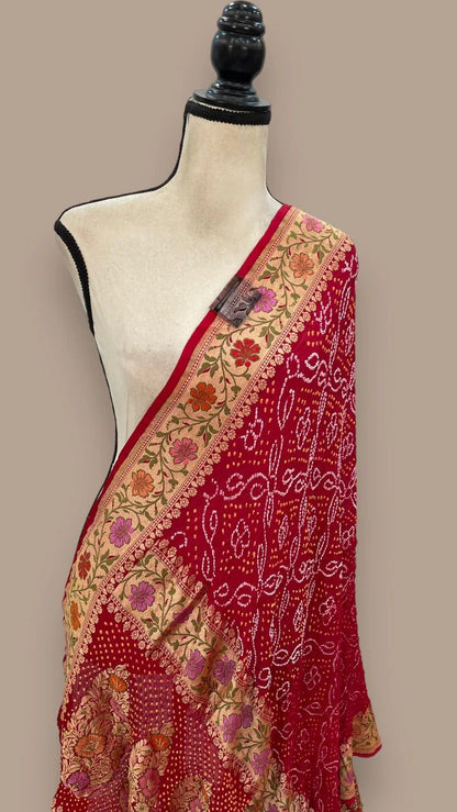 Bandhej Banarasi Gorgette handloom saree