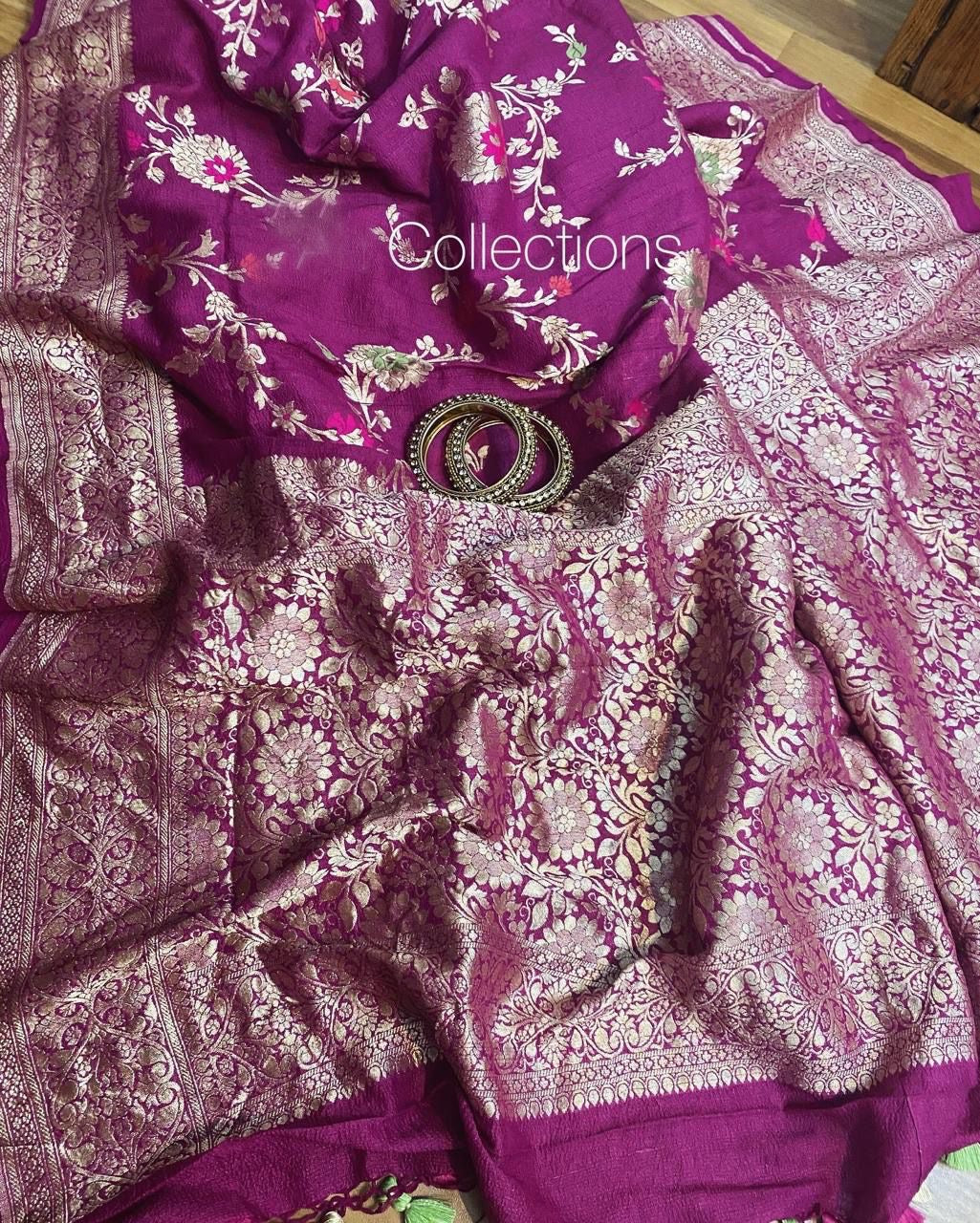 Purple Gorgette saree handloom saree Tussar sari