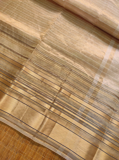 Tissue silk Striped Saree Organza Tassel Saree