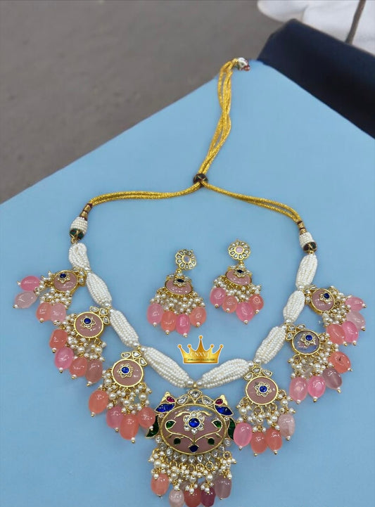 Peach pearl Necklace set lovely women necklace set wid earrings