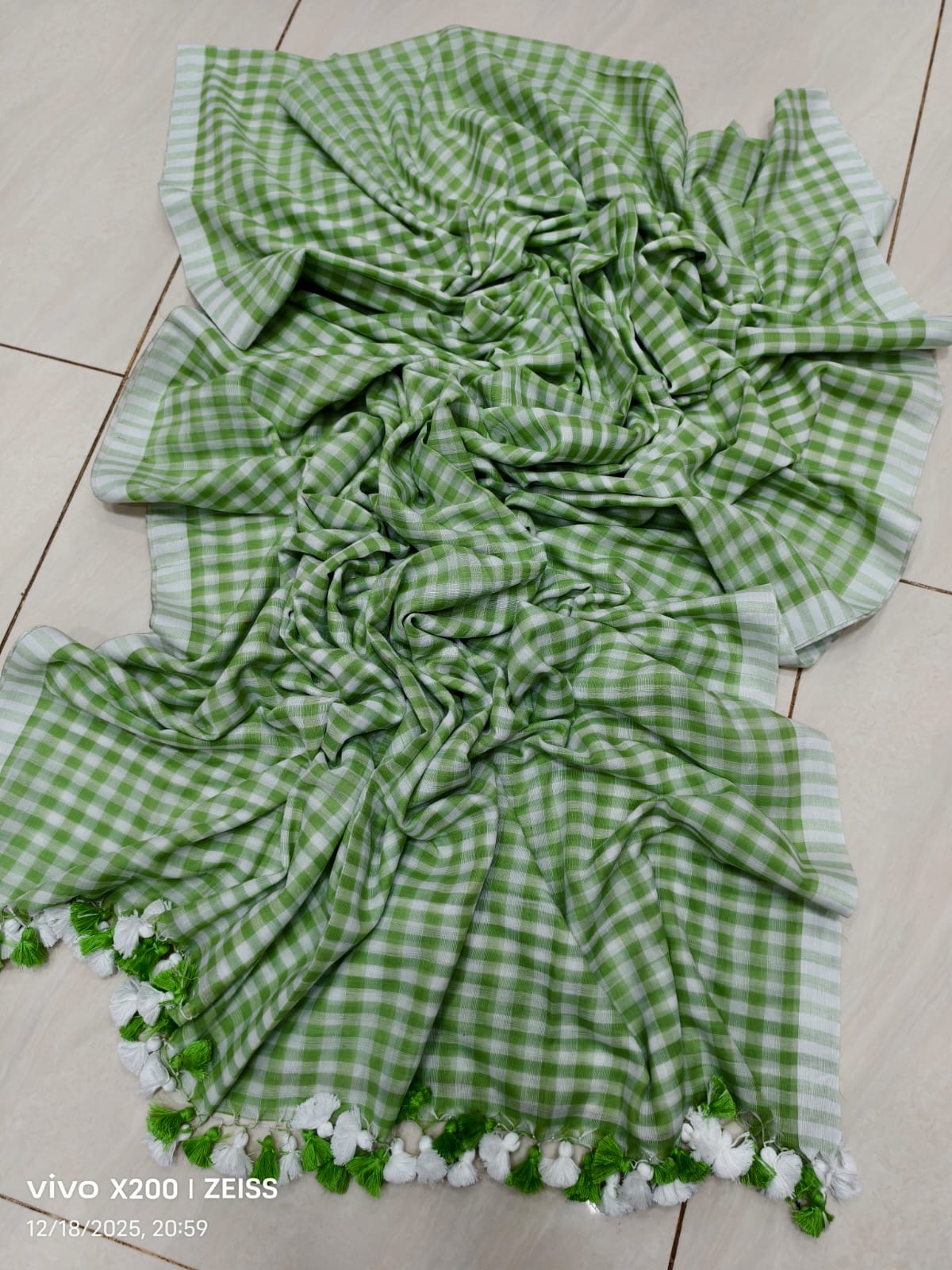 Check cotton saree Indian sarees blouse handmade cotton saree wid tassel