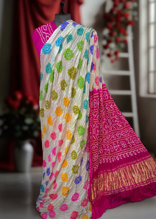 Multicolour gajji silk saree Indian sarees blouse