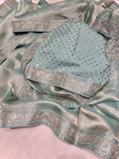 Inisha tissue Partywear saree women sari