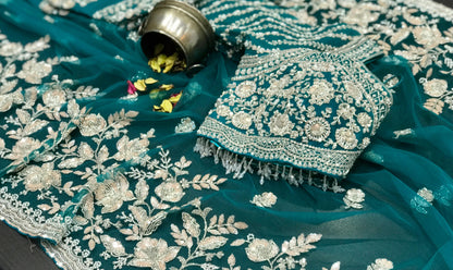 Net designer saree Indian wedding sari blouse women sarees