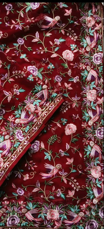 Leela Red Parsi Inspired Saree Embroiderr Sarees