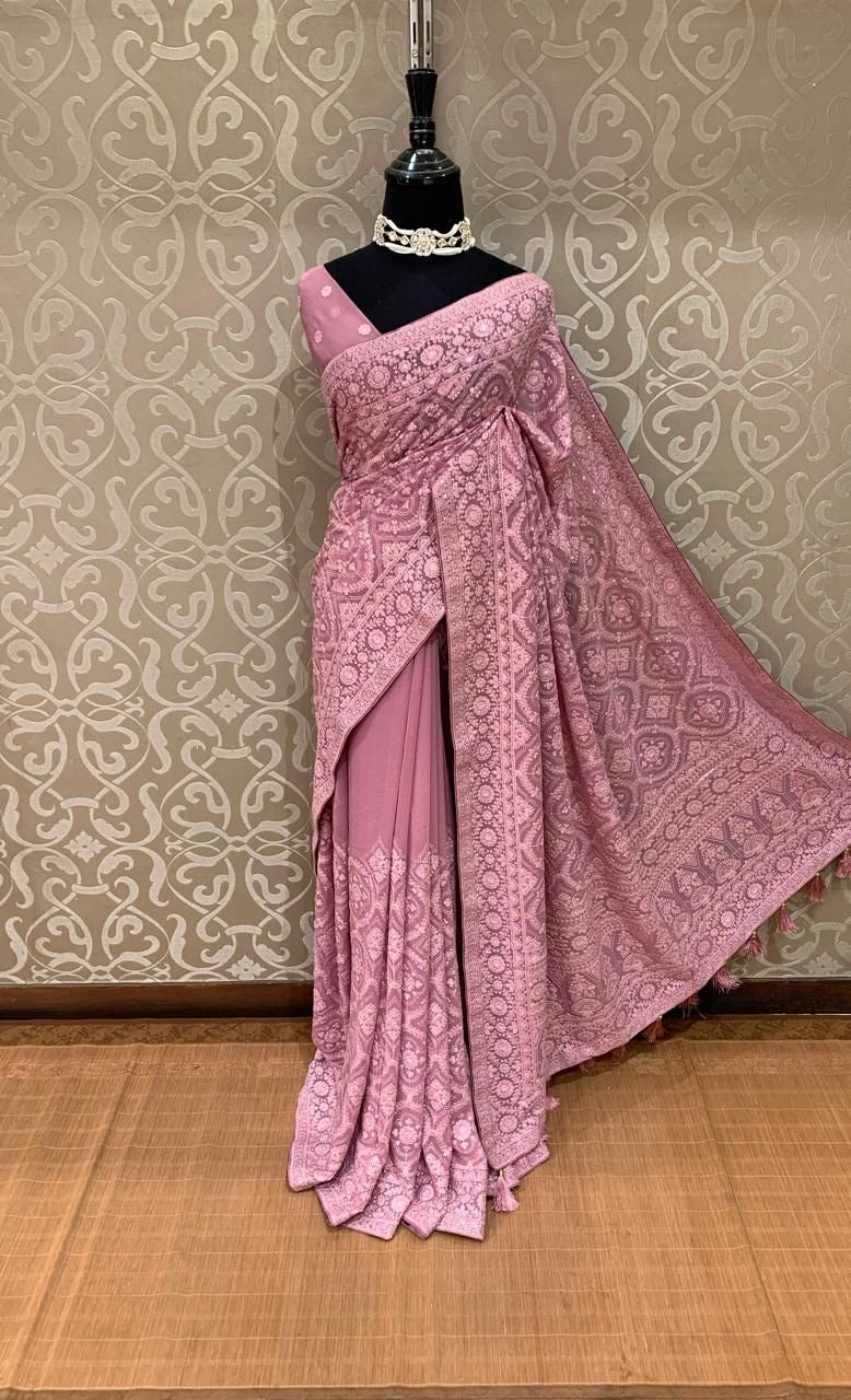 Navinika Gorgette saree Chikankari sarees blouse