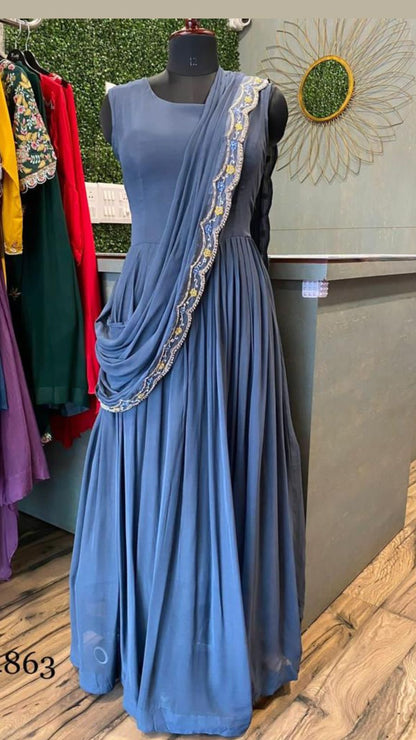 Blue Embroidered Dress Partywear dress