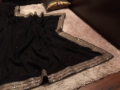 Black premium saree organza saree luxury sari blouse