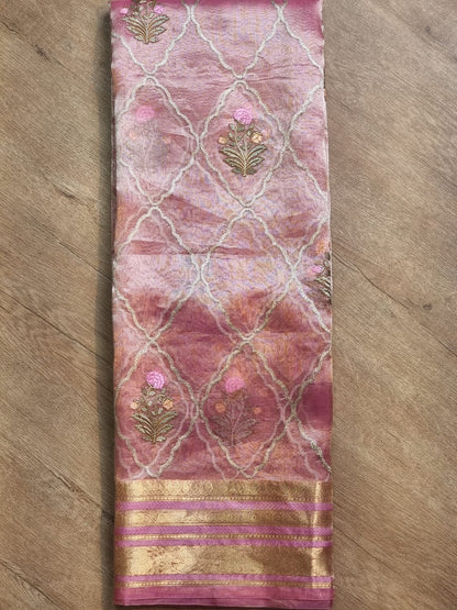 Pink silk organza tissue beautiful Banarsi sarees