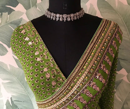 Premium gorgette silk saree handmade sari blouse
