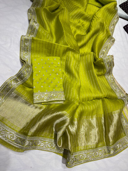 Vanisha organza saree striped saree Partywear sari blouse