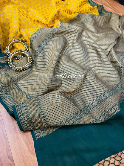 Yellow Banarsi khaddi gorgette sarees Indian saree