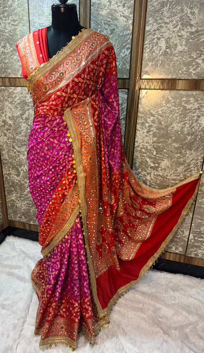 Banarsi soft gorgette saree bandhej saree blouse wedding sari