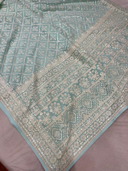 Sequins Chikankari Gorgette Saree Indian saree