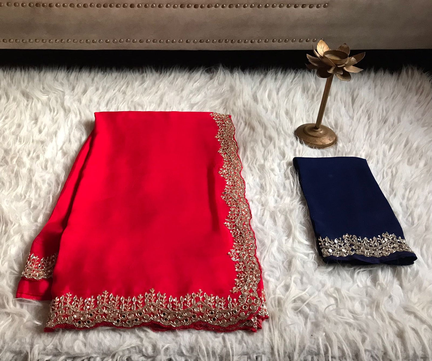 Lubina Red Pure Organza Silk Saree Luxury Sarees