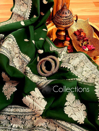 Green handwoven saree Banarsi saree kadwa sari blouse