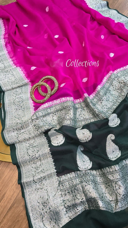 Banarsi handwoven chiffon saree kadwa saree blouse