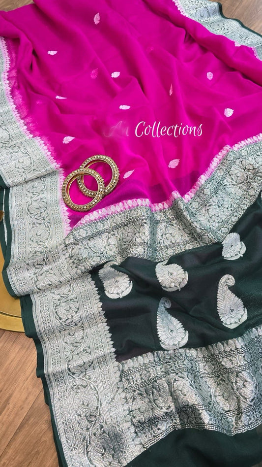 Banarsi handwoven chiffon saree kadwa saree blouse
