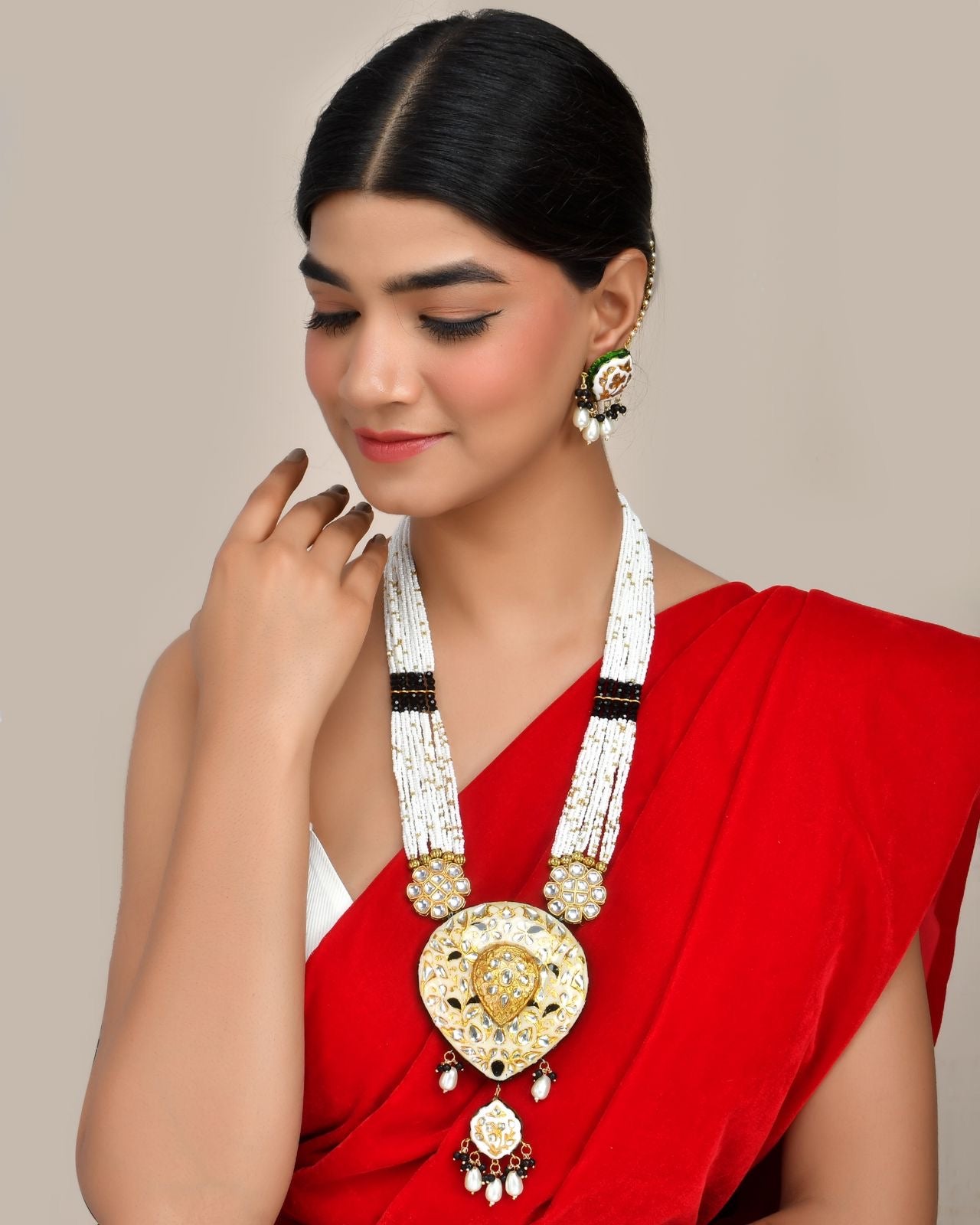 Meenakari pendant Necklace Set Pearl necklace set
