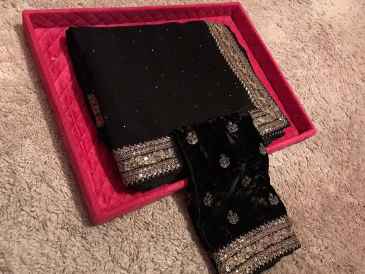 Black premium saree organza saree luxury sari blouse