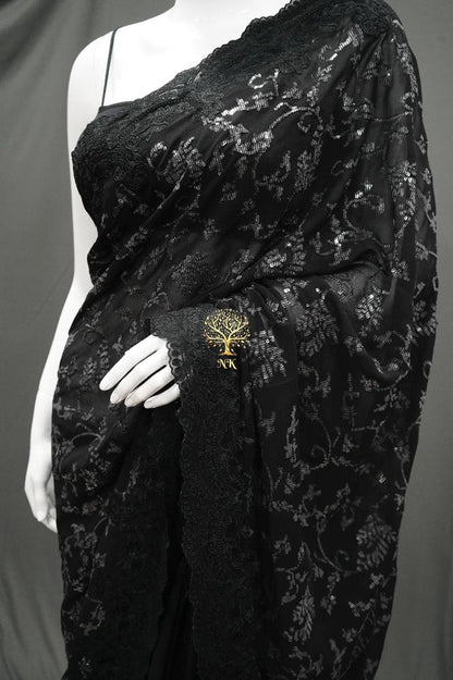 Black sequins beautiful gorgette sarees