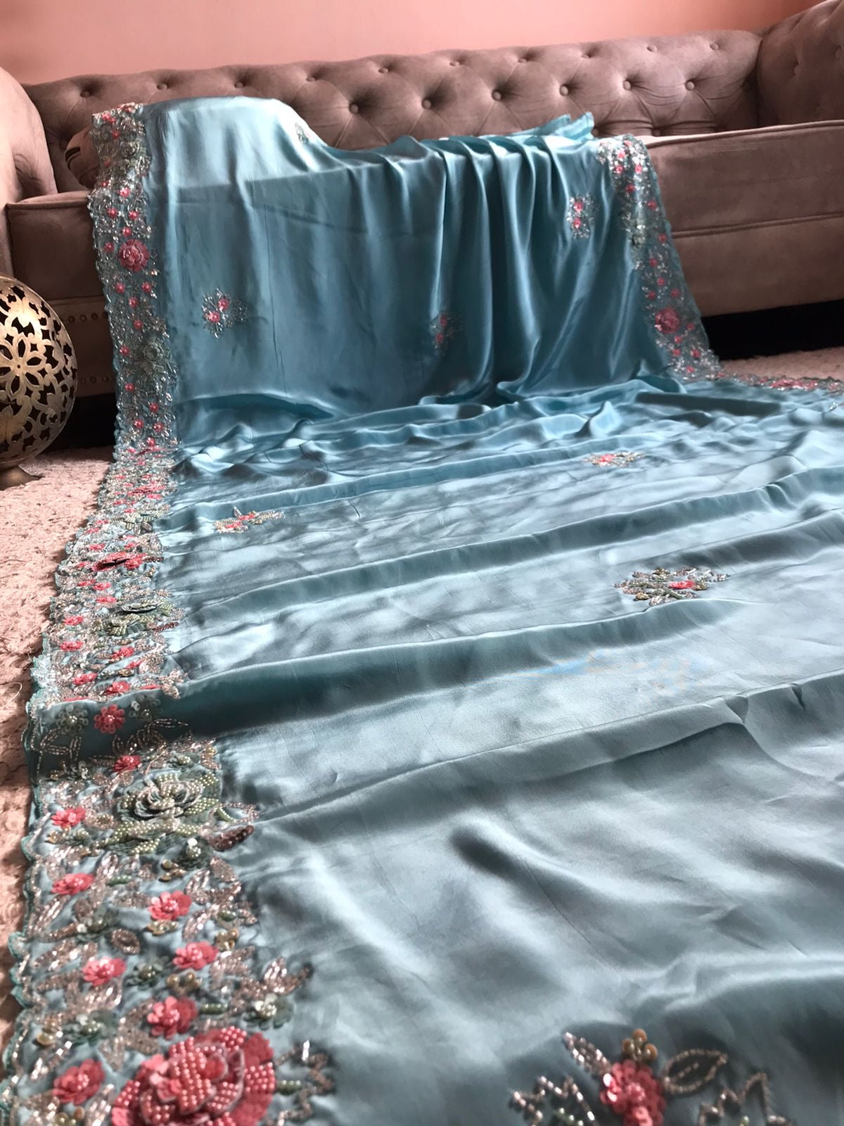 Firoza blue saree embroidered saree