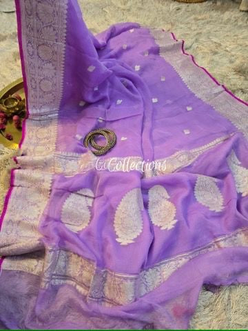 Lavender Banarsi saree chiffon saree Khaddi gorgette chiffon sari blouse