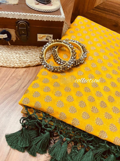 Yellow Banarsi khaddi gorgette sarees Indian saree