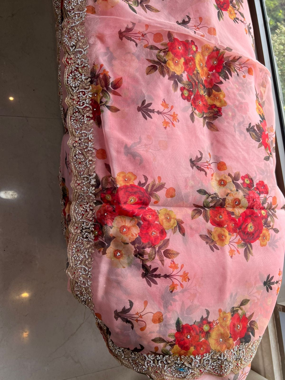Digital luxury floral saree Organza saree partywear sari blouse
