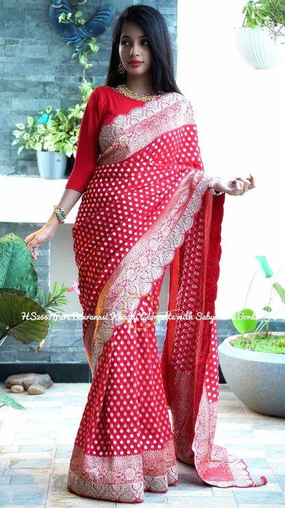 Red hot khaddi gorgette Indian traditional sarees