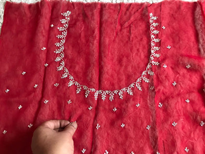 Red premium organza silk saree