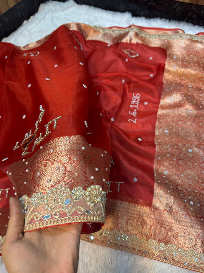 Suhaagan saree banarsi sari soft tissue saree blouse