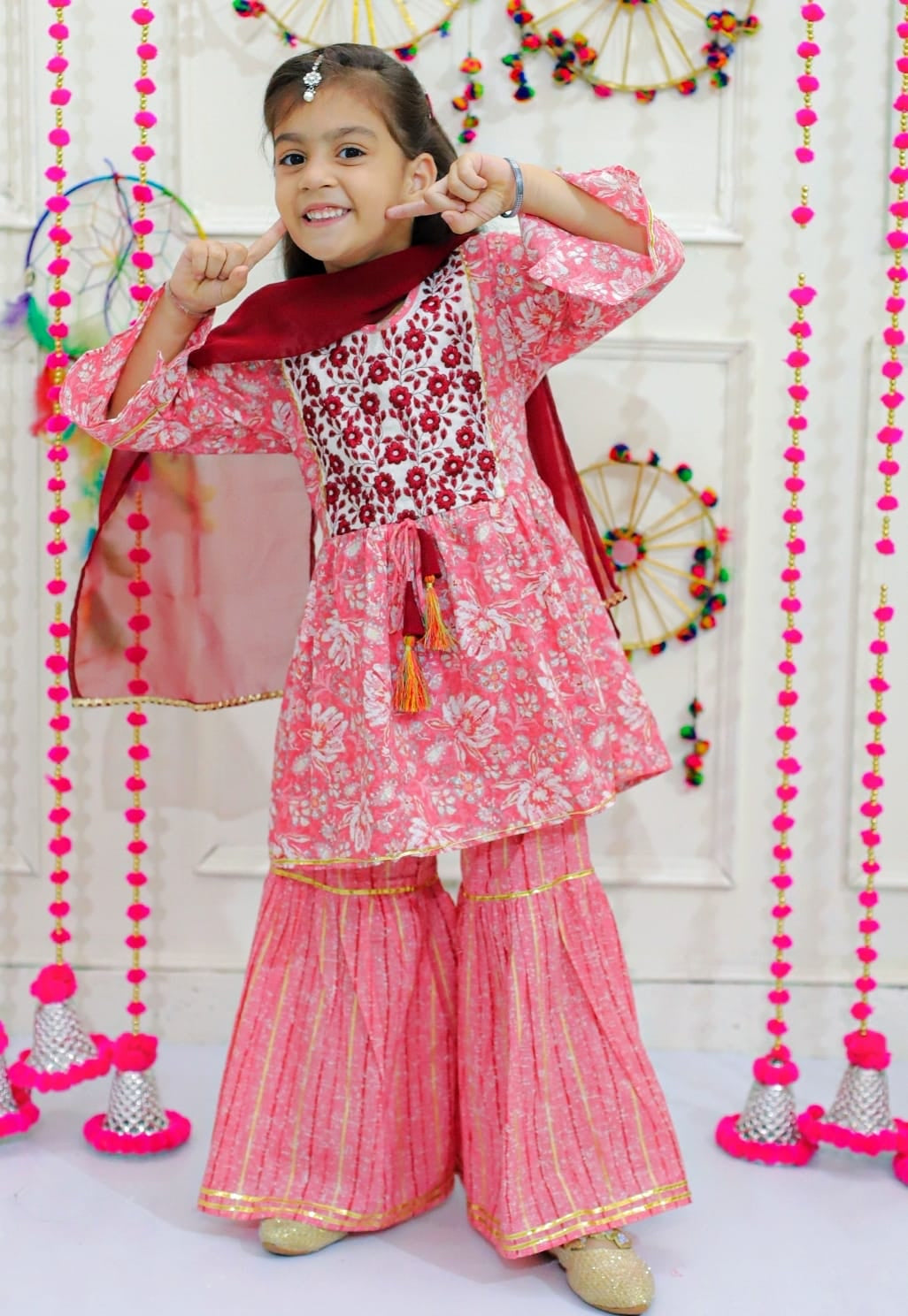 Peachy kurta sharara kids dress