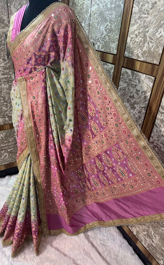 Barbie saree bandhej saree soft gorgette sari blouse