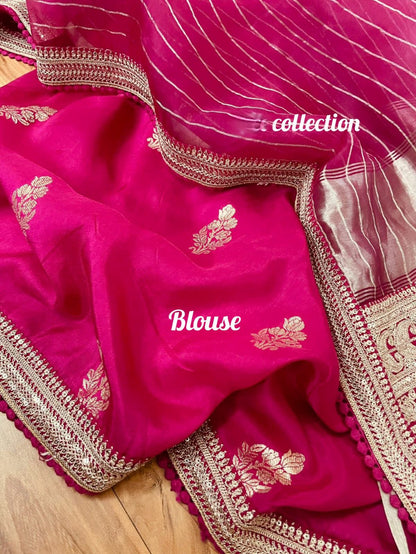 Princess pink organza silk saree partywear saree
