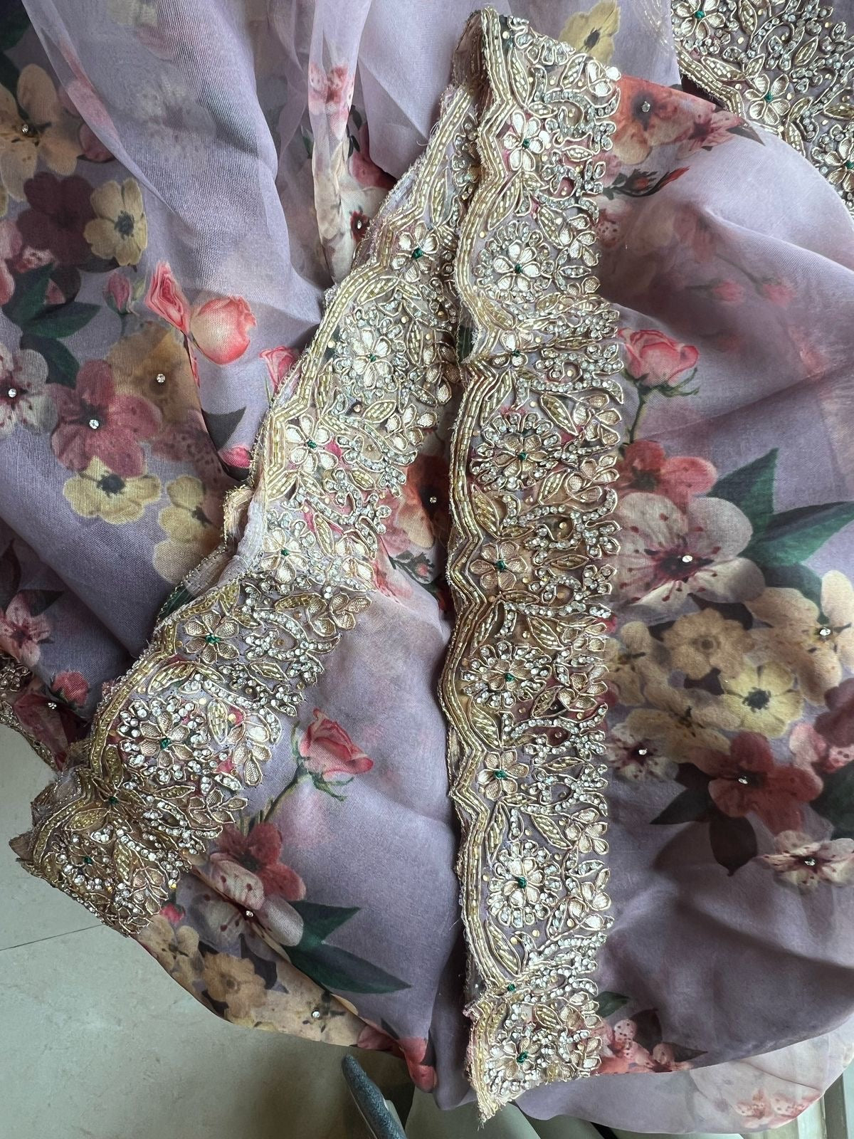 Lavender saree floral saree organza saree Partywear sari blouse