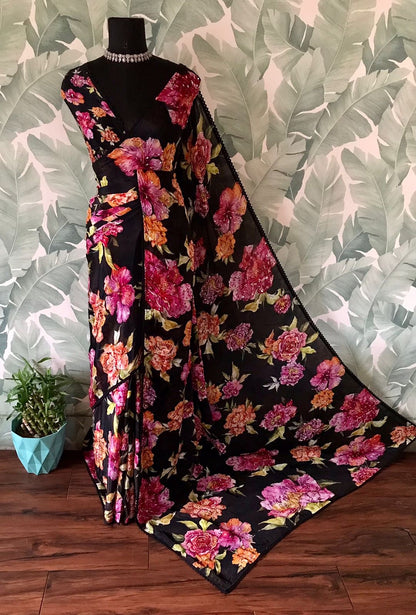 Floral saree black sari blouse Indian sarees beautiful sari