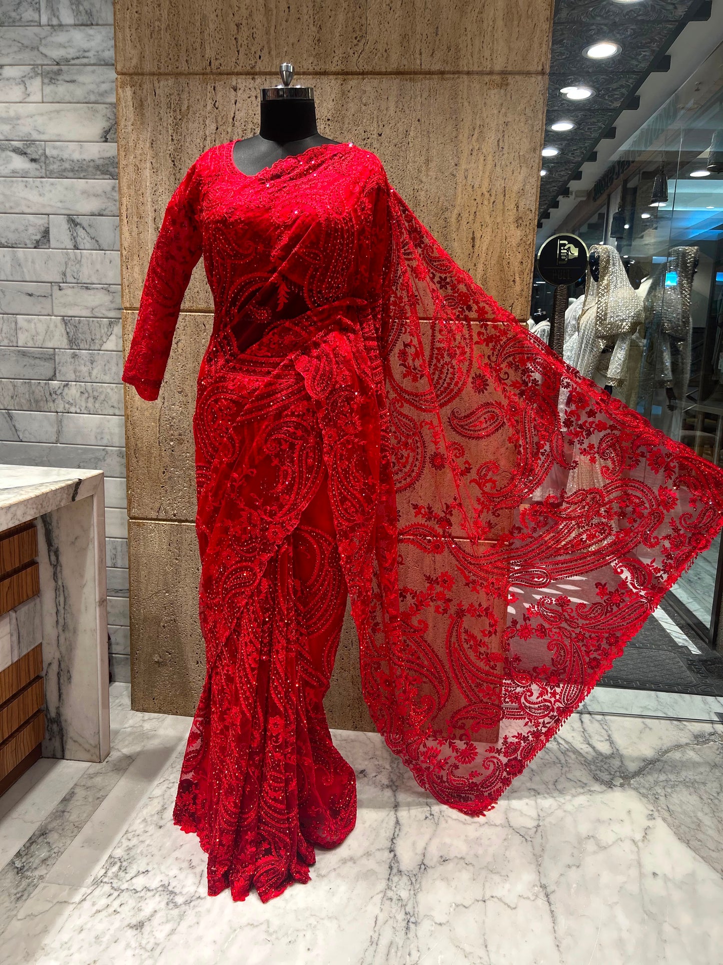 Red bridal saree Partywear saree wedding sari blouse