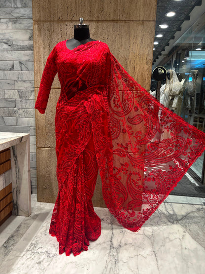Red bridal saree Partywear saree wedding sari blouse