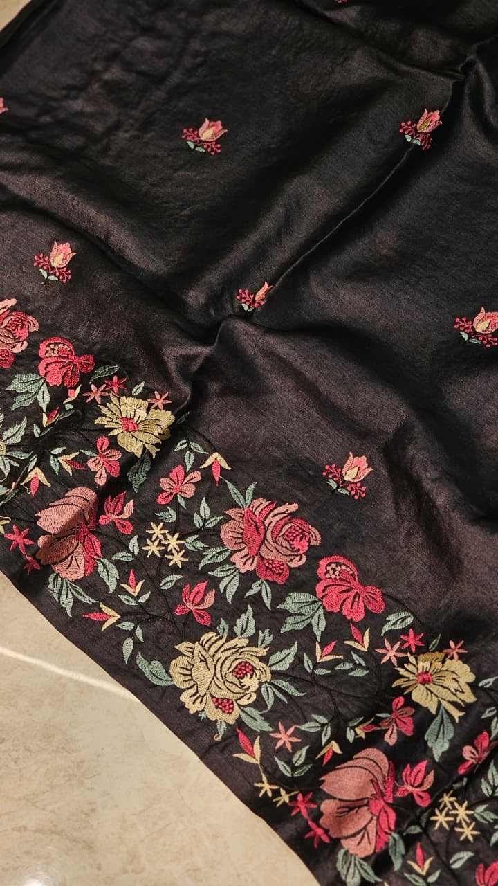 Floral saree tussar silk saree Indian sari blouse