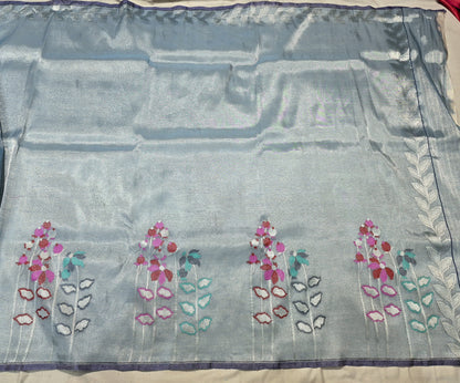 Blue iktara saree tissue saree Indian Partywear sari blouse