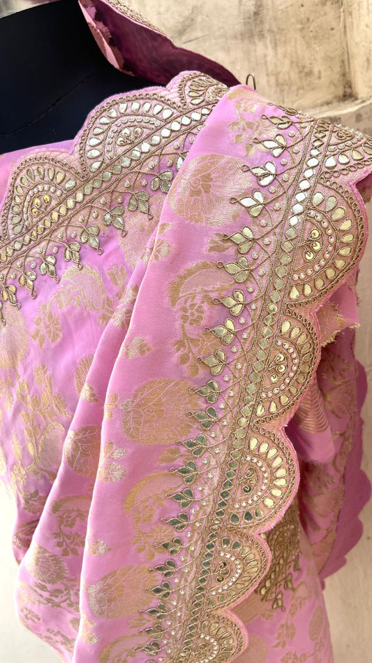 Pink Khasi Gorgette Gottapatti saree traditional saree