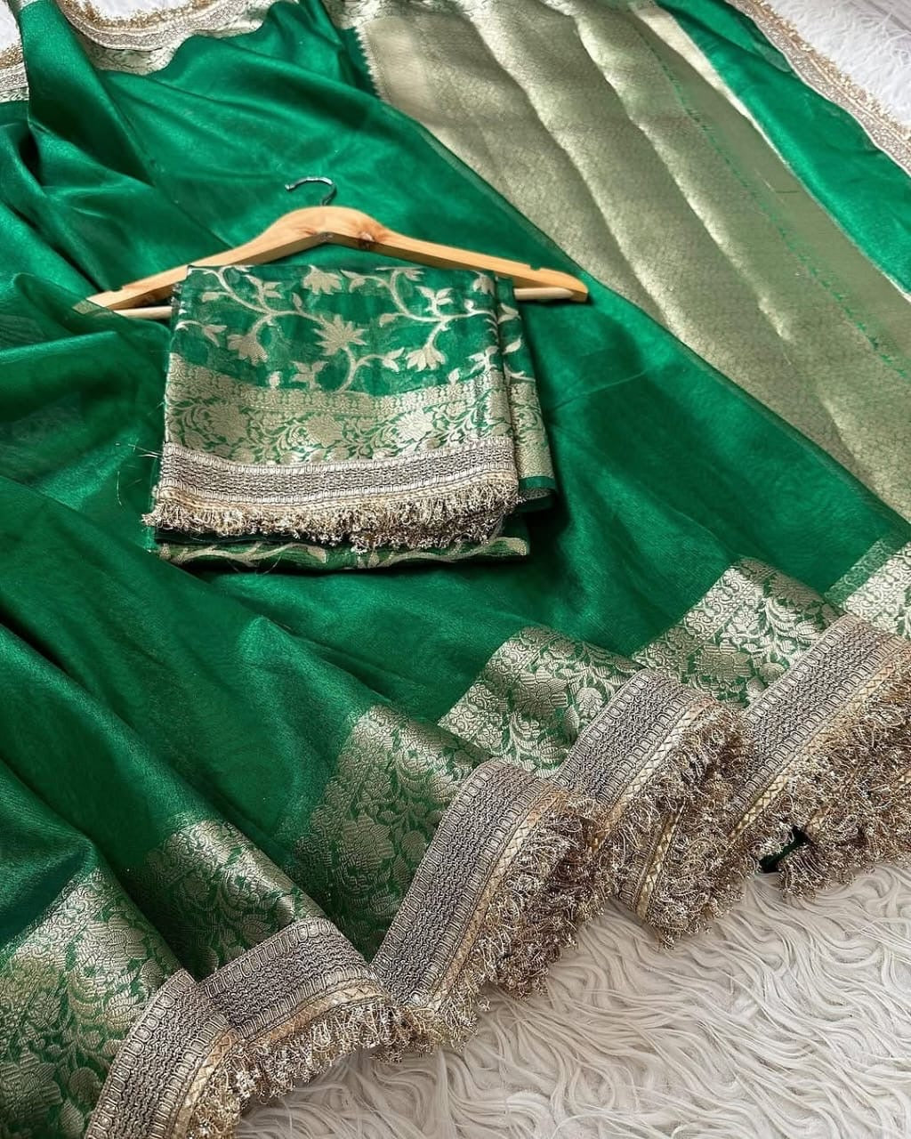 Green saree soft tissue silk saree wedding sari blouse