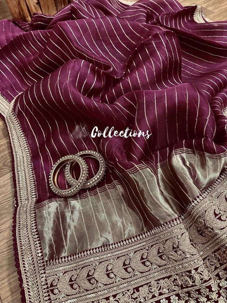 Rumani organza striped silk saree