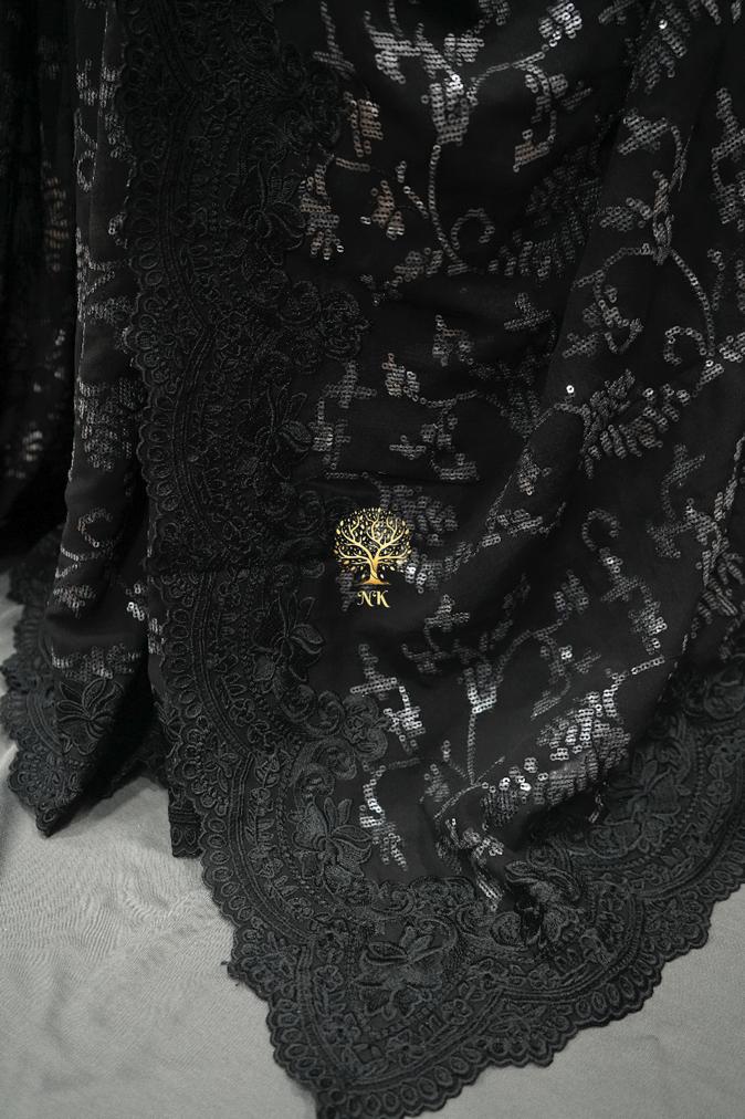 Black Gorgette Sequence Chikankari sarees