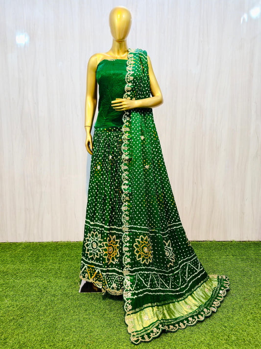 Green Lehanga set gajji silk Lehanga set Indian traditional Lehangas