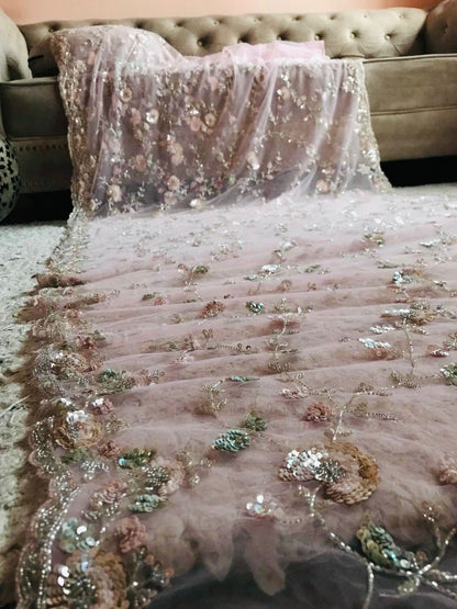 Pink Luxurious New Saree Imported Dubai Net Wedding Sarees