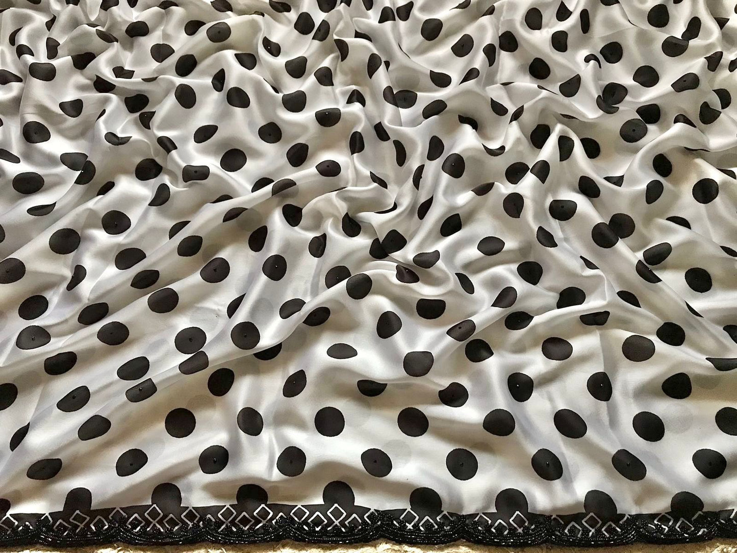 Celebrity inspired satin saree polka dot saree Partywear sari Indian sarees