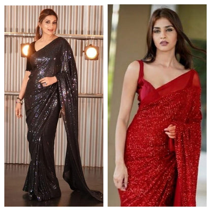 Celebs sequins partywear sexy sarees