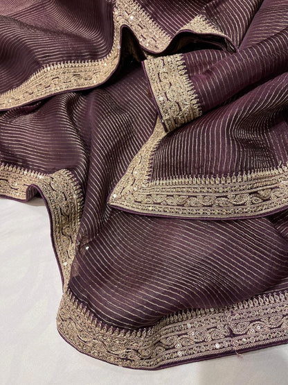 Ajrakh inspired Organza saree Striped Saree Partywear Sari